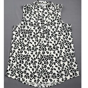 Ophelia Roe Leopard Print Tank Top Sleeveless Mock Neck‎ White Medium